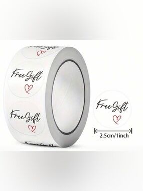 500ct White 'Free Gift' Round Sticker Roll with Red Heart Accent